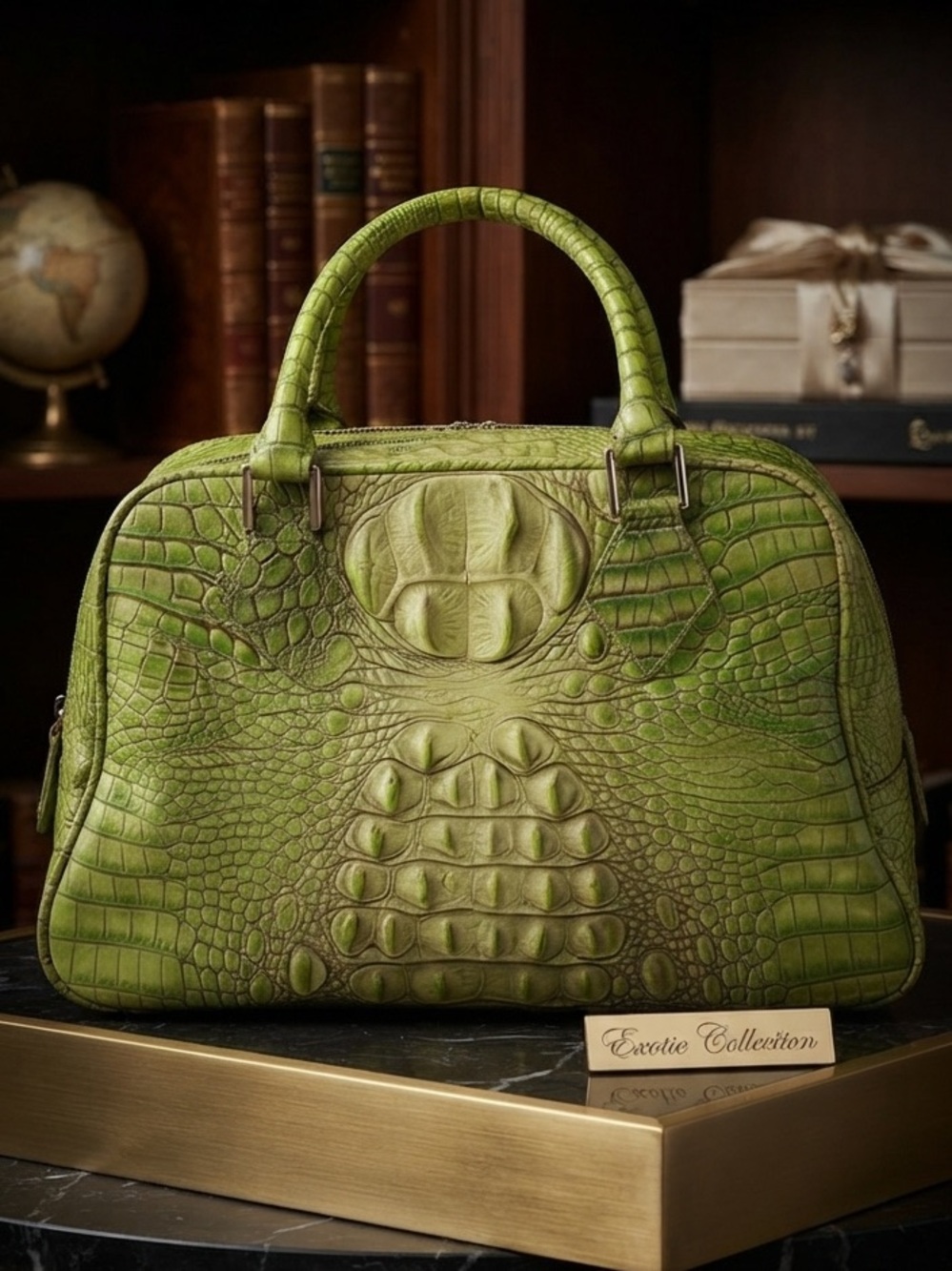 JALDA Green Crocodile Embossed Leather Bag